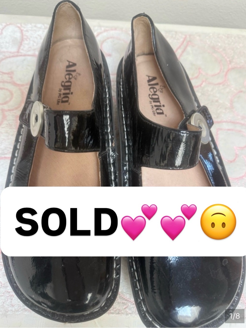 Alegria Black Patent Mary Jane Shoes with Button Strap